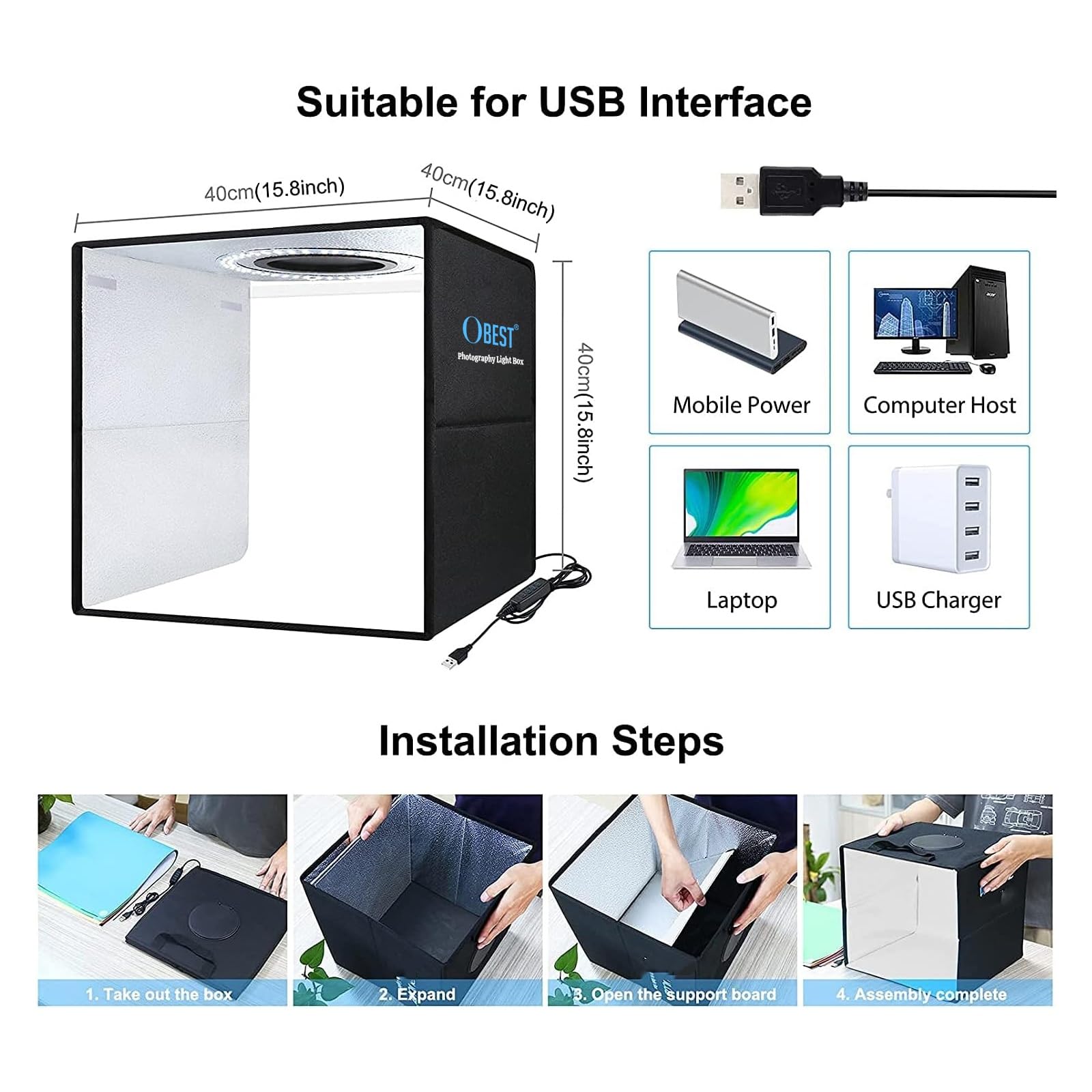 40 * 40cm 16 Inch Fotografie Kleine Fotostudio Lightbox Lightbox Led Lights Lig
