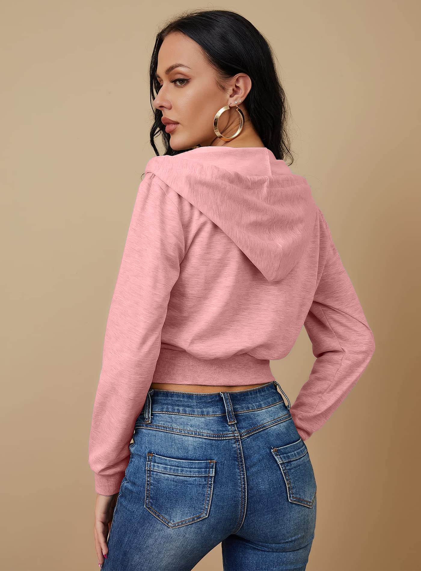 Sudadera Corta con Capucha para Mujer, con Cremallera, con cordón, Informal, Manga Larga