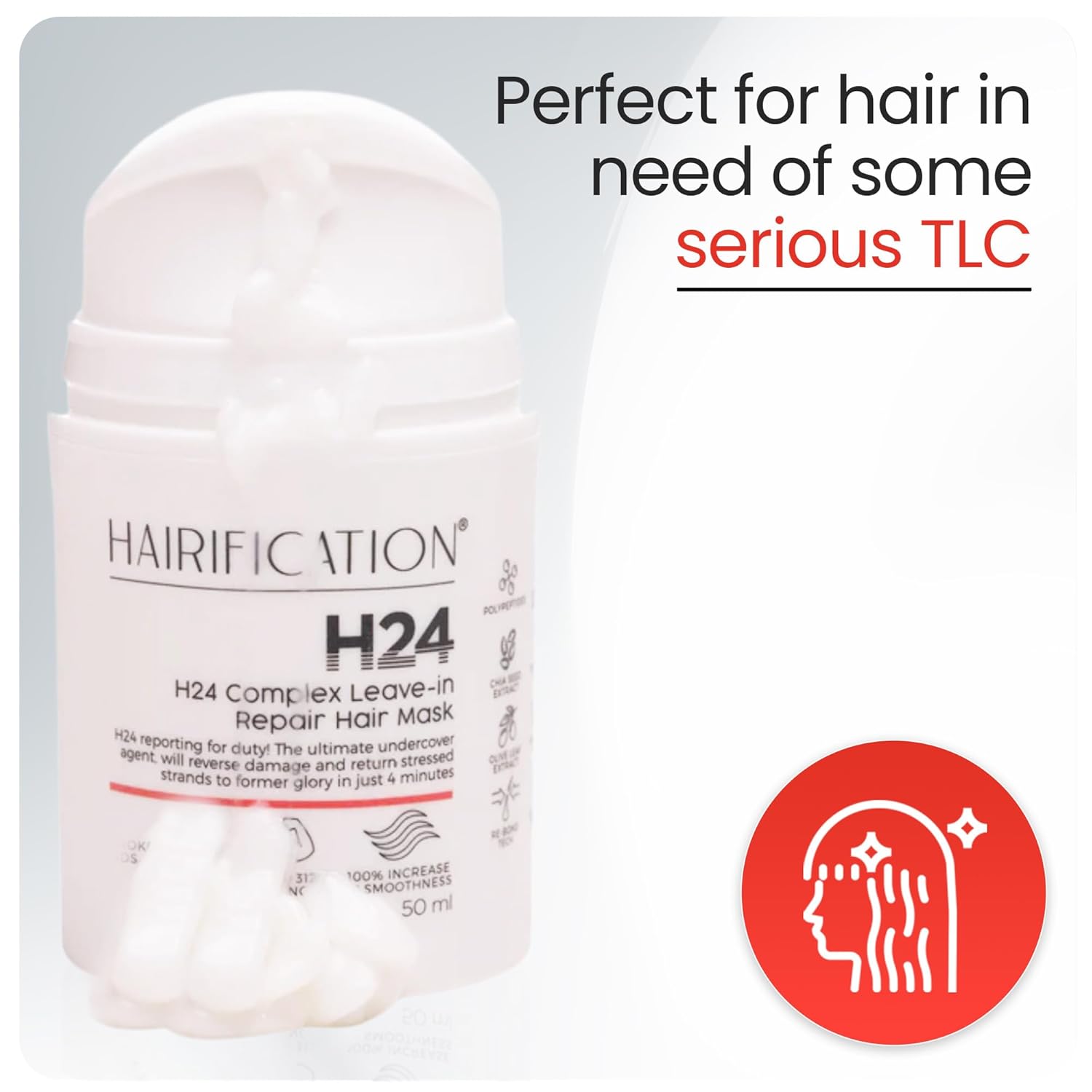 H24 Leave-In Repair Hair Mask for Women, Leave-In Conditioning Treatment for Damaged, Dry or Chemically Treated Hair, Helps Protect from Heat Damage for Soft and Smooth Hair - 50ml - Image 3