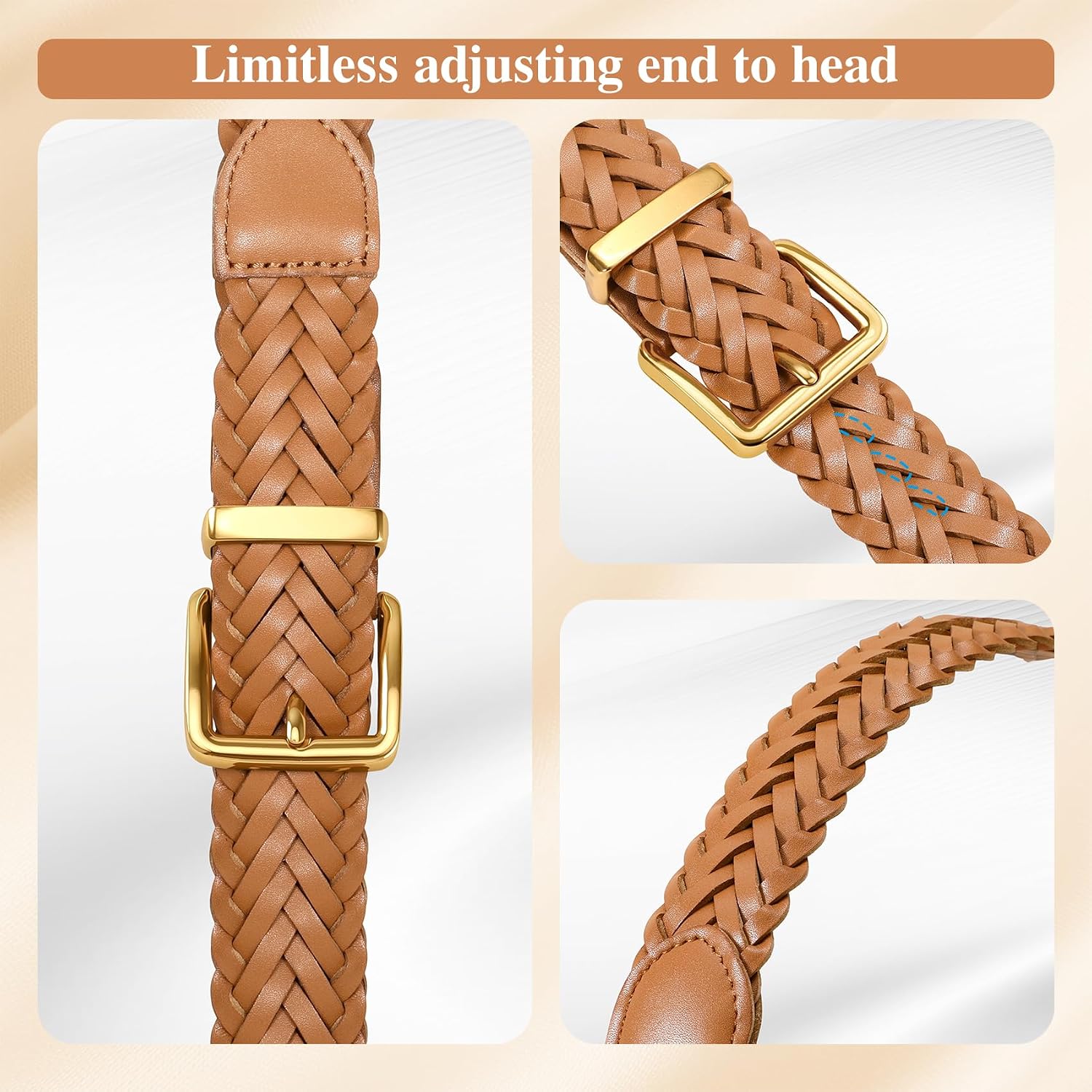 TRIWORKS Women's Braided Woven Leather Belt with Gold Buckle Belts for Women Versatile for Jeans Pants Dress