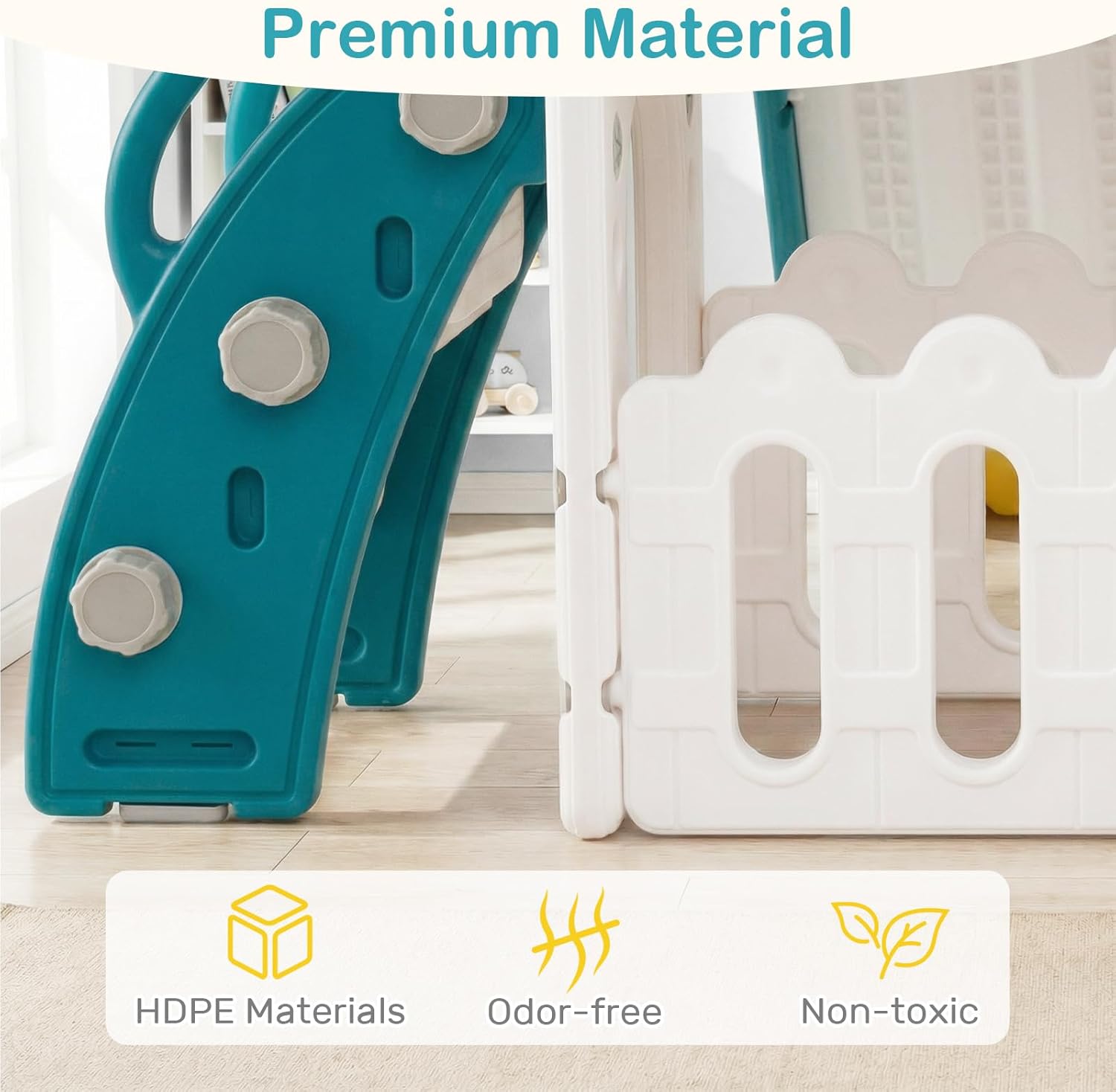 OLAKIDS Toddler Slide and Swing Set, 7 in 1 Kids Indoor Outdoor Playground with Climber Basketball Hoop Telescope Toy Storage for Boys Girls Aged 1+ (Yellow)