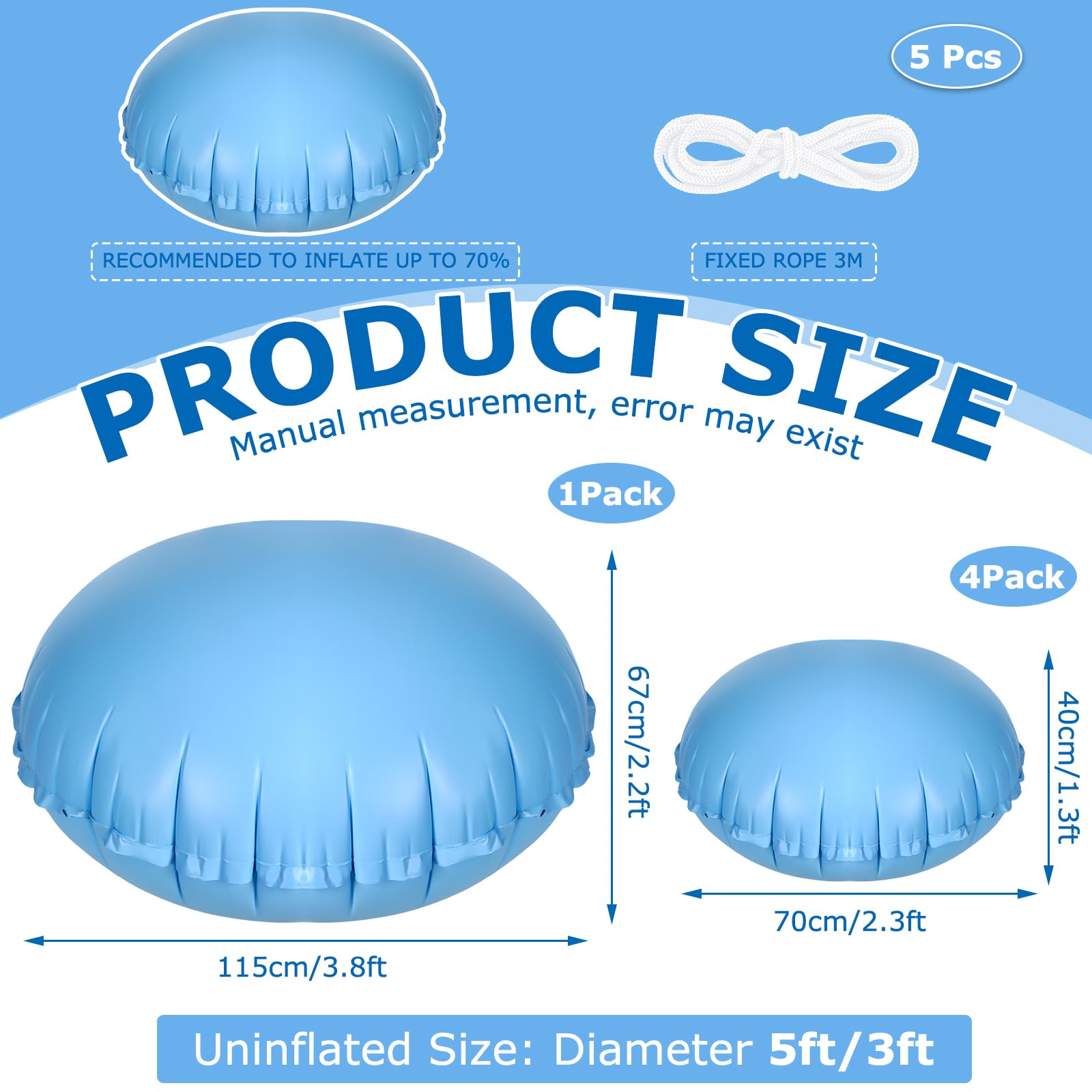 TOYMIS Coussin D'hiver Gonflable De Piscine De 1,2 X 1,2 M Avec 4 Cordes, égaliseur De Glace Pour Piscines Hors Sol, Couvertures D'hiver De Piscine