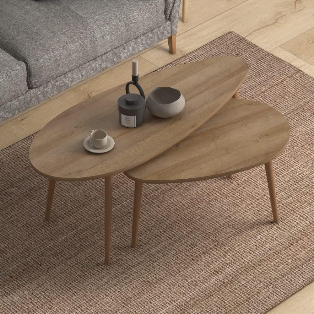 Amazon.com: Egg Coffee Table Set - Central Table, Large Natural Wood ...