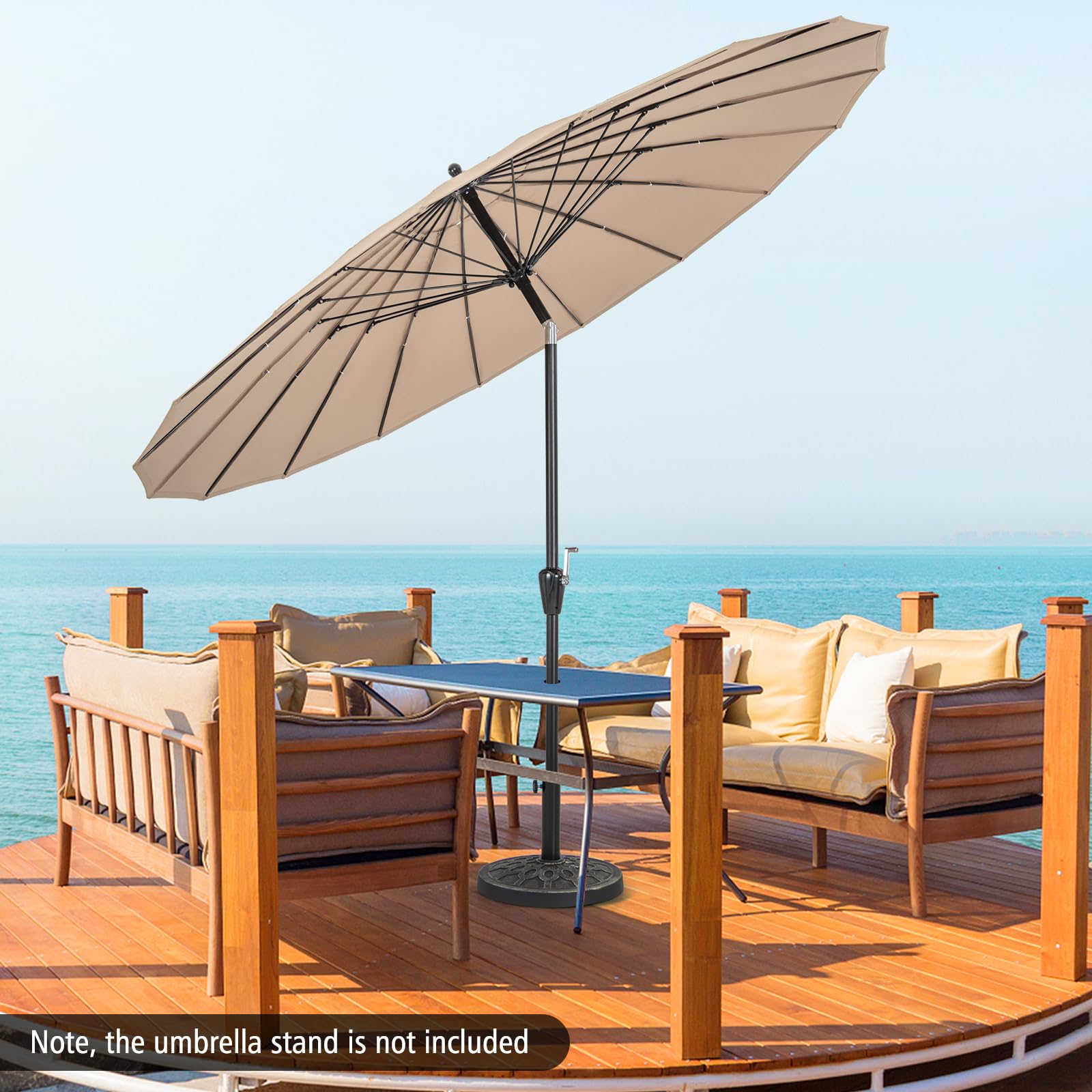 Tangkula 9FT Round Patio Umbrella, Outdoor Market Umbrella with 18 Fiberglass Ribs, Push Button Tilt, Crank, Fade-resistant Canopy & Ventilation, Aluminum Table Umbrella for Backyard, Pool (Tan) : Patio, Lawn