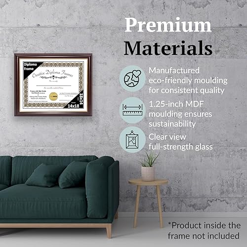 Vista 96 de Creative Picture Frames Marco de diploma de borde dorado caoba de 12 x 16 pulgadas con vidrio negro y colgadores de pared instalados, marco