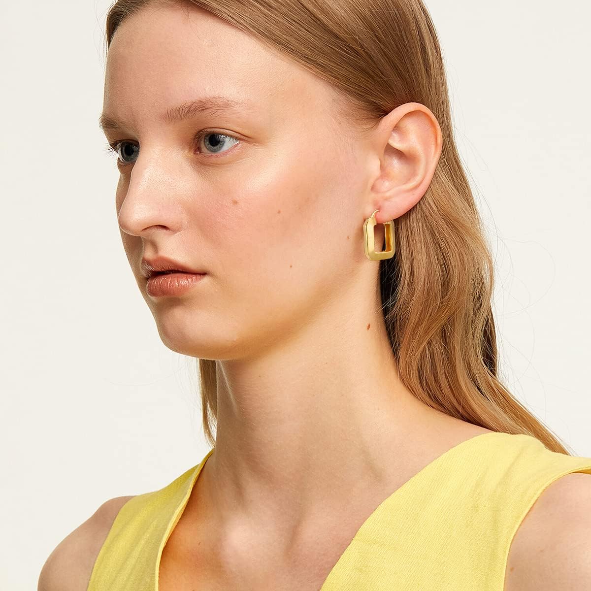 Gold Plated Huggie Hoop Earrings for Women Square Round Thick Hoop Earrings Jewelry Gift - Image 3