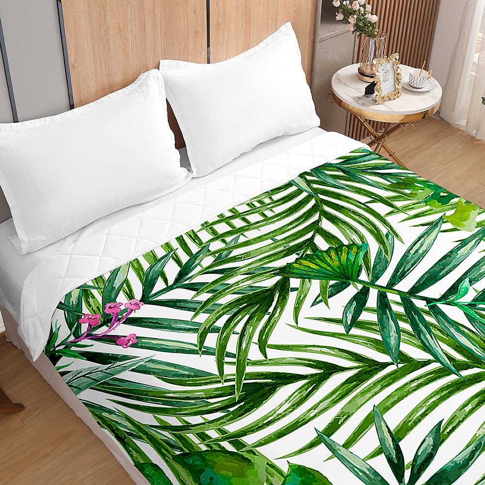 Couvre-lit Matelassé Surwin – Motif Plantes Tropicales 3D | Réversible | Microfibre Douce | Taille 230x260cm