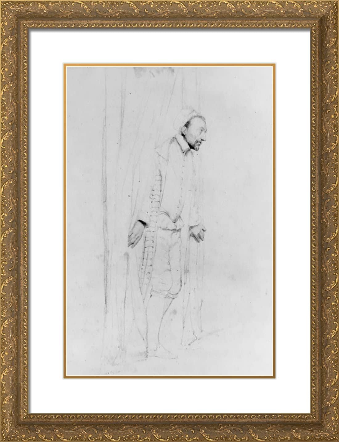 ArtDirect Delaroche, Paul 19x24 Gold Ornate Framed Art Print with Double Matting Titled: Pencil Study lll