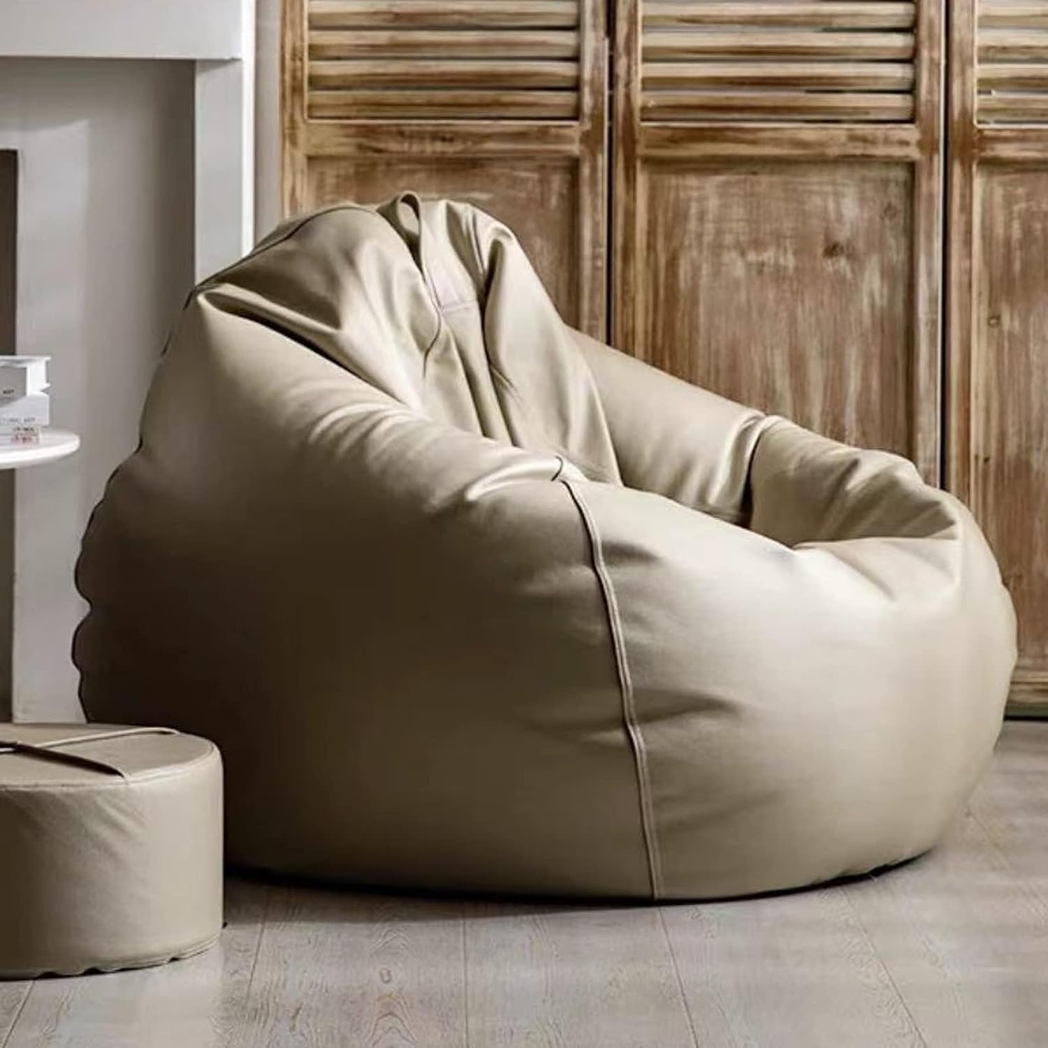 Big Luxury Sofa Pouf Cover Faux Leather Waterproof Lazy Bean Bag Chair No Filler Outdoor Beanbag Couch Puff, Bean Bag Chair Luxury Leather Bean Bag Cover Beanbag Couch Pouf (No Filler)(Khaki,135cm/54i