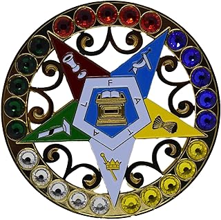 Order of The Eastern Star (OES) 5 Color Rhinestones Auto Emblem Five-Pointed Star Fatal Surrounding The Center Pentagon