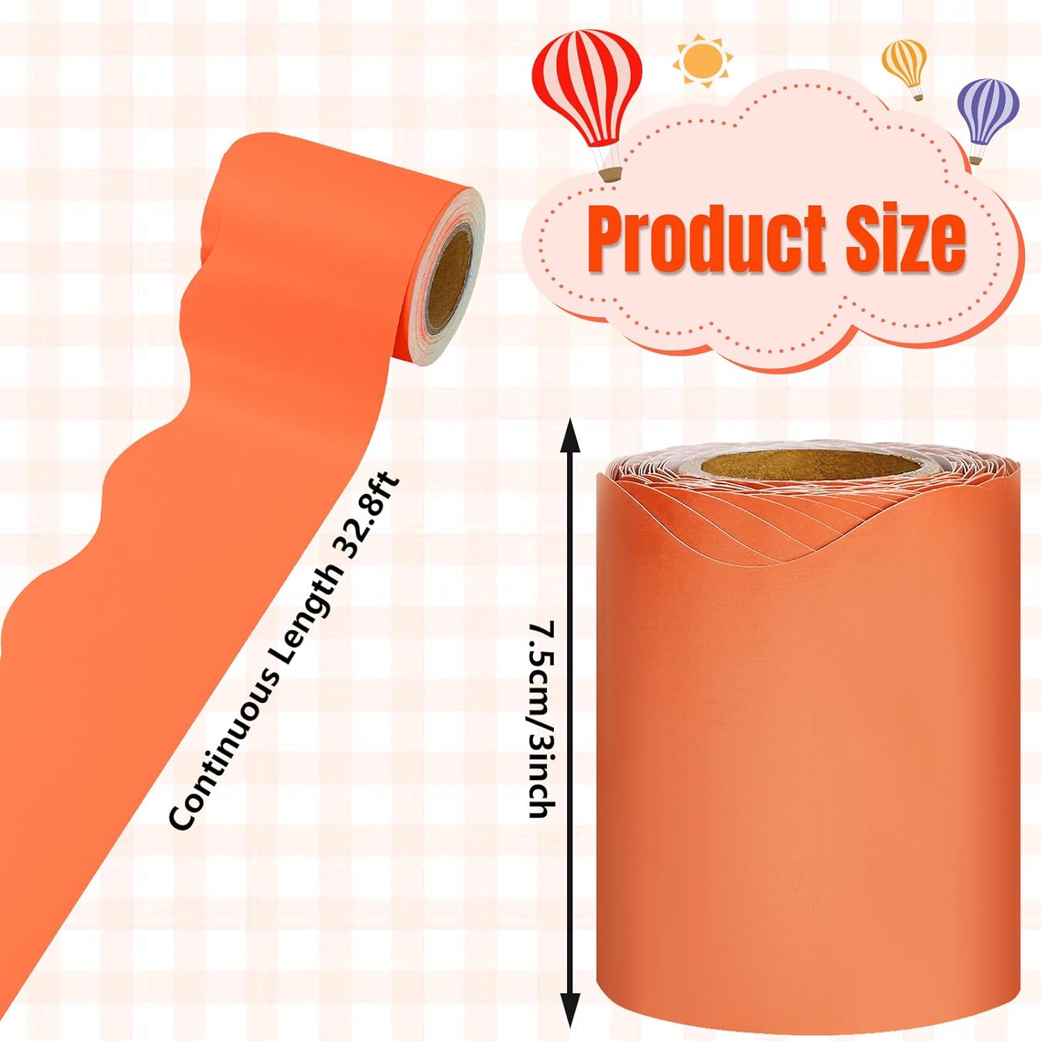 AnyDesign 196.8 Ft Orange Bulletin Board Borders Boho Groovy Color Die-Cut Trim Rolled Fall Scalloped Bulletin Board Stripes for Back to School Classroom Office Chalkboard Decoration, 6 Rolls