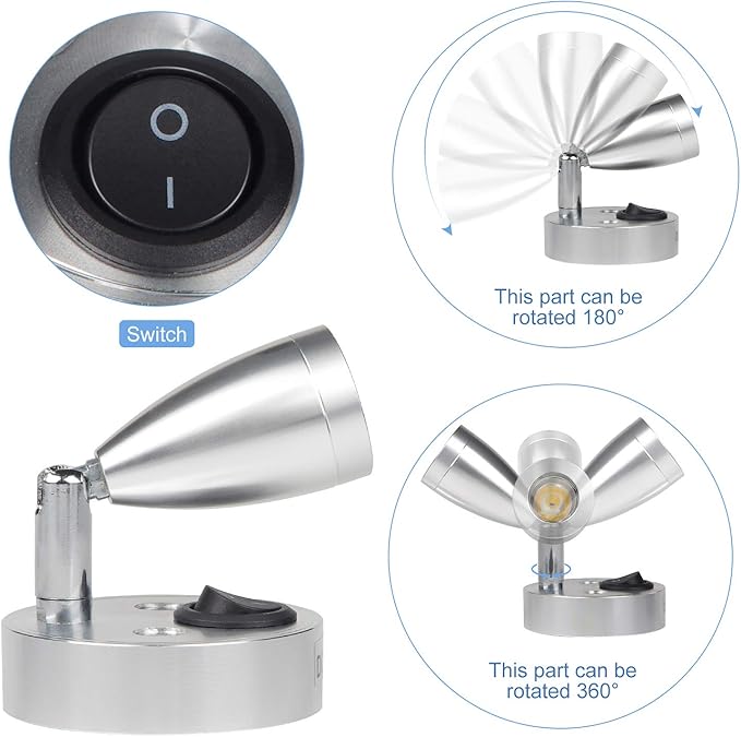 CPROSP CPROSP 2 x 3 W, 12 V, lamp, 12 V, camper, led-leeslamp voor boot, caravan, auto, met eigen schakelaar, warm wit licht, 3000 K, 220 lm, 60 x 96 mm, zilver photo 3