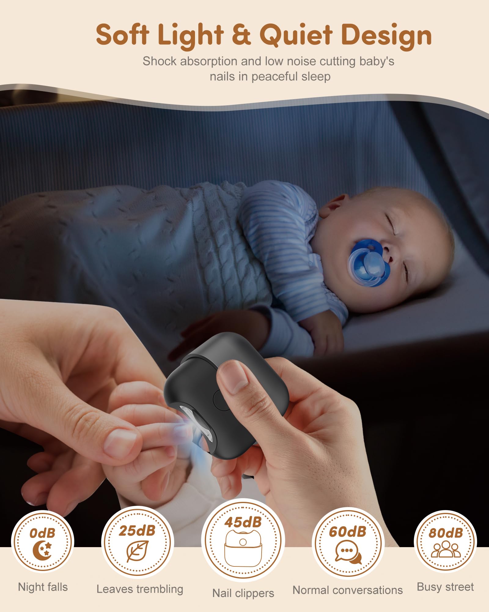 Electric Nail Clipper,Baby Nail Clippers with Light 2-Speed USB Rechargeable Trimmer with Magnetic Cover & Upgraded Nail Storage, Kids, Adults, Seniors, Caregivers (Silver-Black)