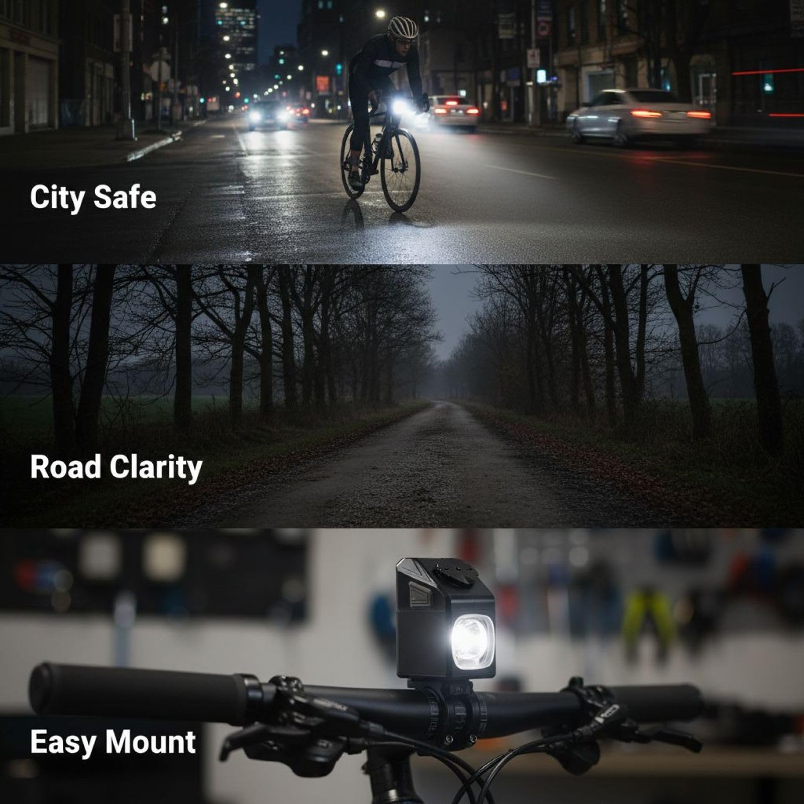 1600 lm Fahrradlicht für Nachtfahrten, Fahrradlampe mit Dual Light Source, blendfreie Cut-Off-Linie, 4000 mAh Akku, IPX6 wasserresistent, Gehäuse aus Aluminiumlegierung, einfache Montage