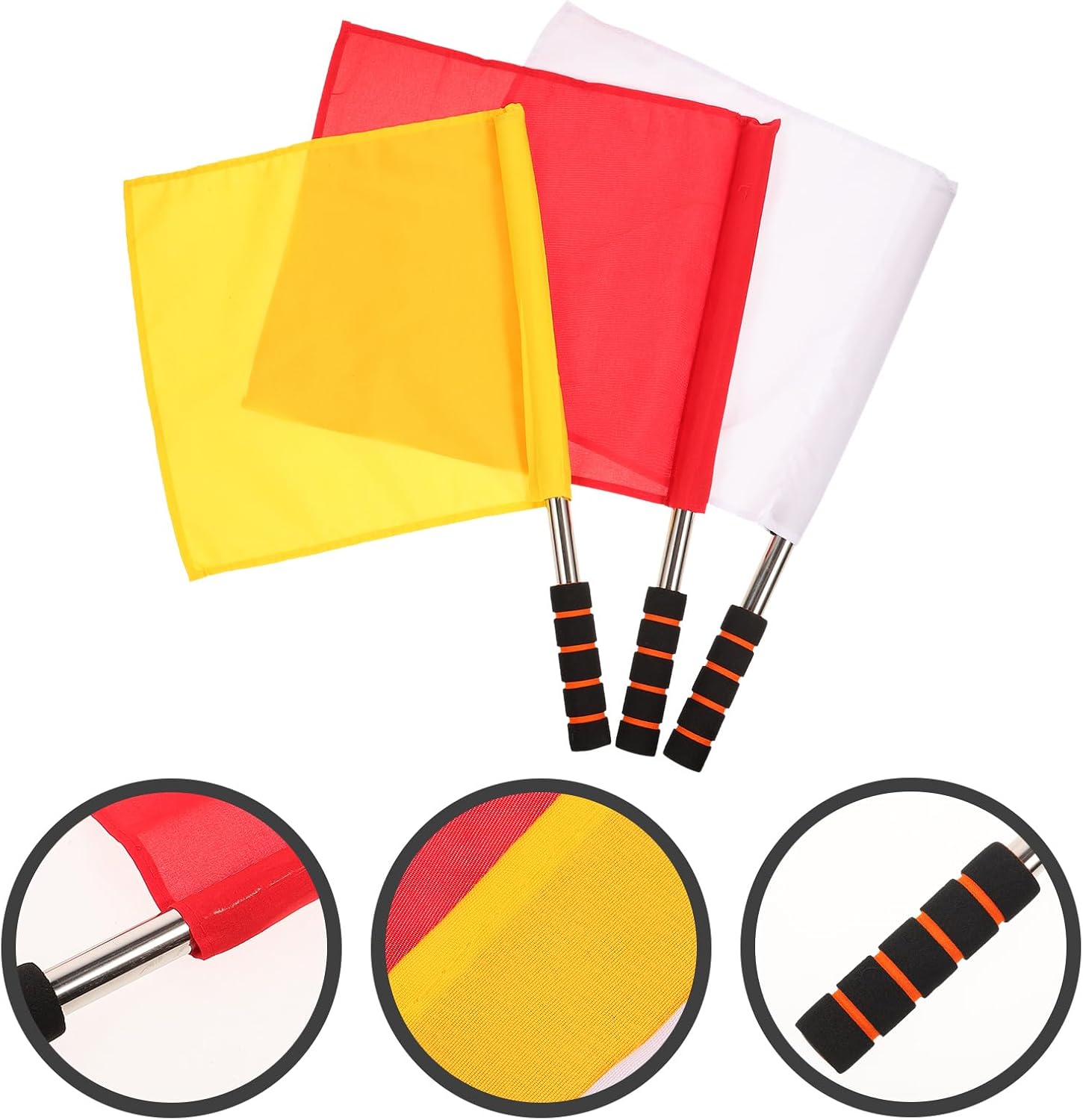 Yardwe 3Pcs Referee Flags - Stainless Steel Handle, Soft Foam Grip, High Visibility Red Yellow White Signal Flags for Soccer, Volleyball, Track Events