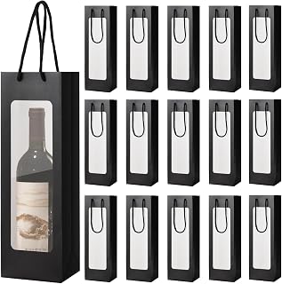 TINSKY 24Pcs Wine Gift Bags with Handle for Wine Bottles Clear Window Wine Bags Reusable Wine Bags Bulk for Anniversary Birthday New Year Party (Black), YSM239