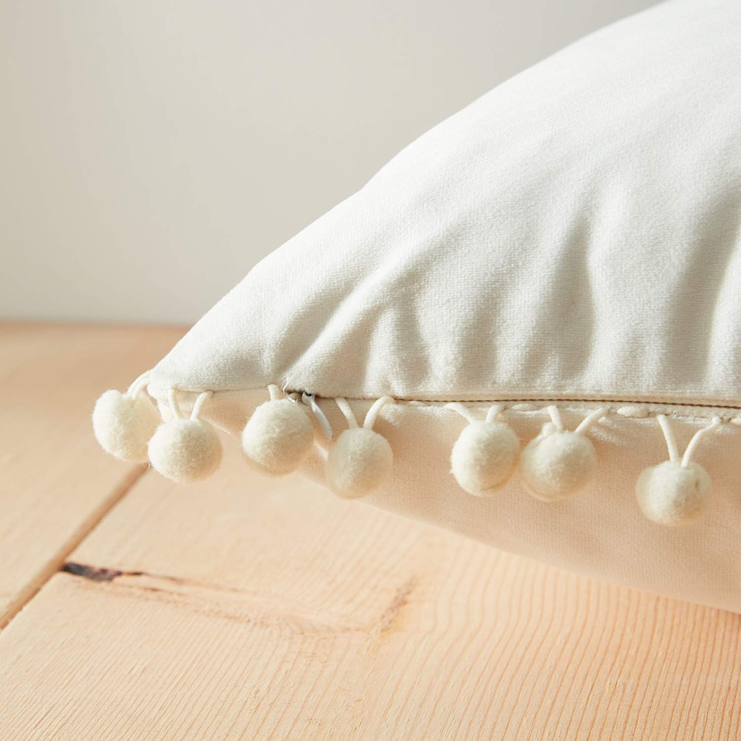 Pack of 2 Soft White Cotton Fabric Cushions Pillow covers Pom Pom Fringes Lace, Throw Pillow shams for Sofa, Couch, Bedroom, Chair, Home Decor, Boho Indian Pillowcases, Covers Only (20 x 20 Inches(2))