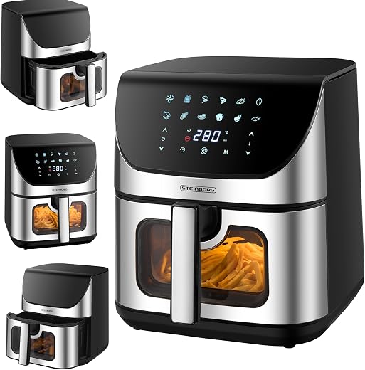Steinborg Heißluftfritteuse 8L, 12 Programme, Edelstahl
