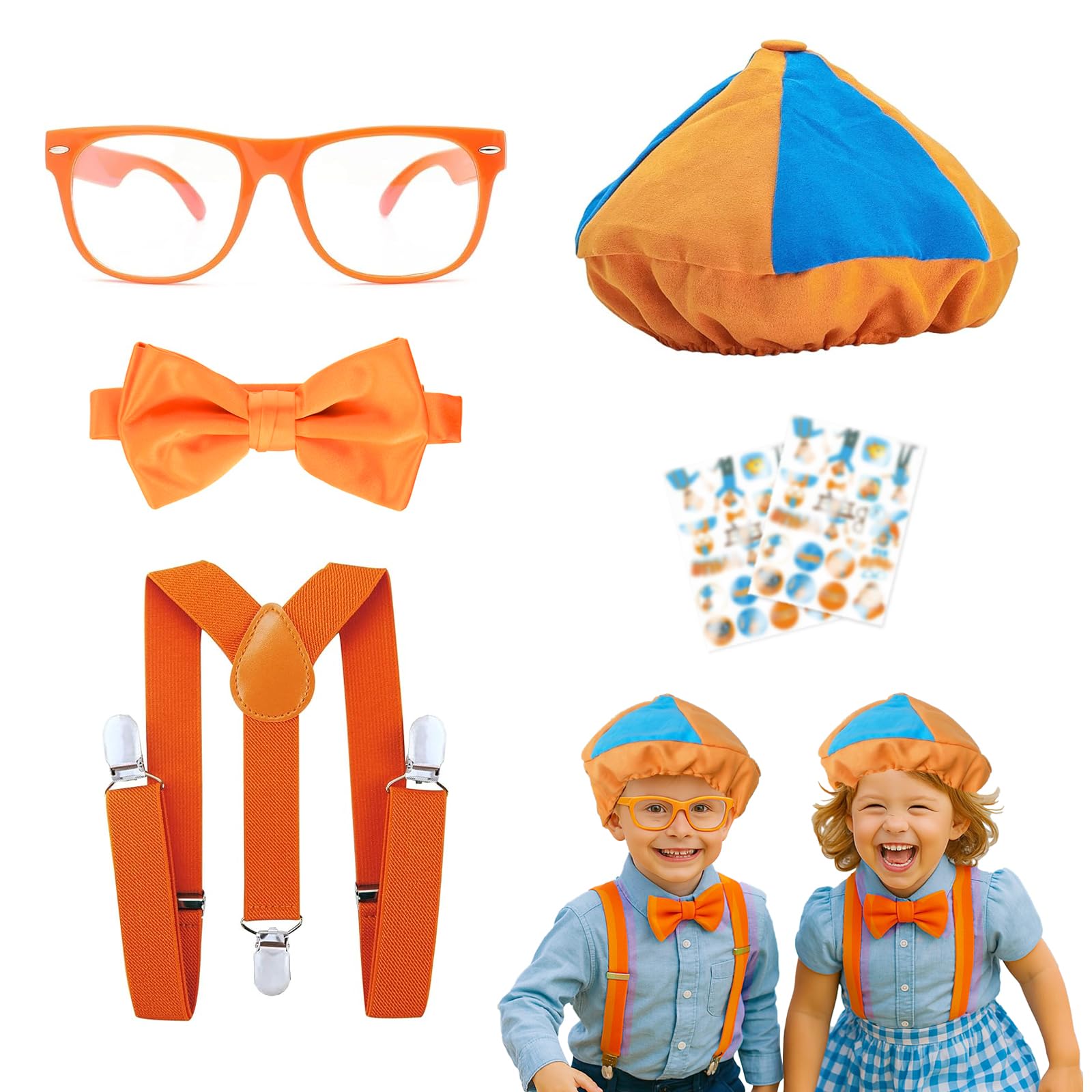 Gatwrmth 6-Piece Kids Roleplay Costume Set with Beret, Bow Tie, Suspenders, Glasses & Stickers - Perfect for Halloween, World Book Day, Parties, Dress-Up & Creative Play
