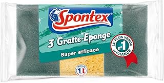 SPONTEX - Gratte-Eponge Super Efficace - 3 éponges grattantes vertes (1 paquet de 3)