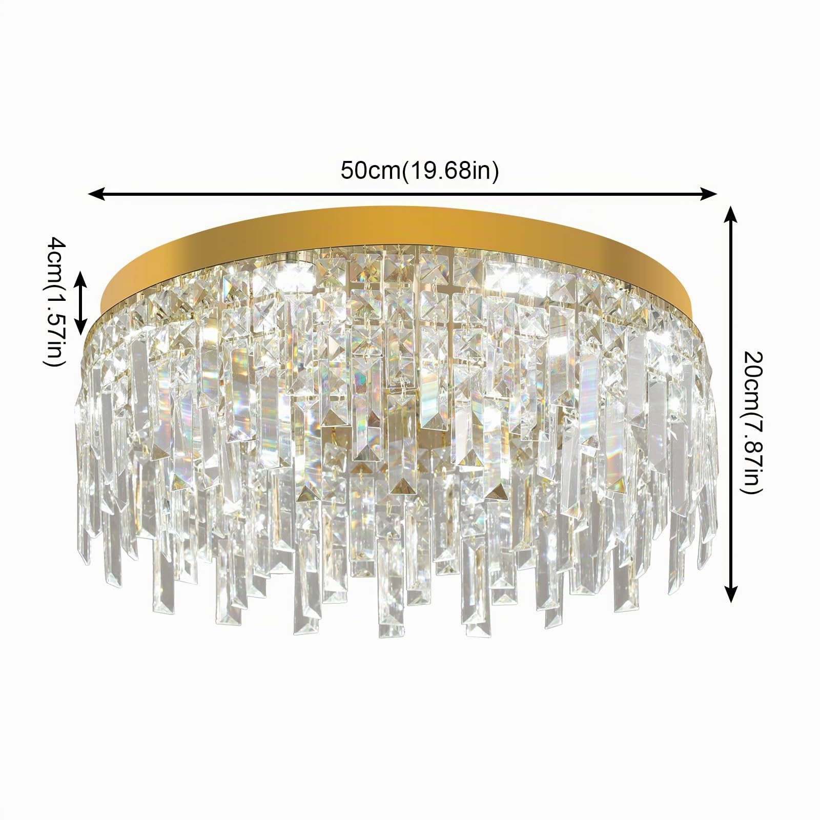 VETRULUS Lampadario Rotondo in Cristallo Oro 50cm – Plafoniera a Filo Soffitto di Lusso per Sala da Pranzo, Camera da Letto, Cucina, Soggiorno