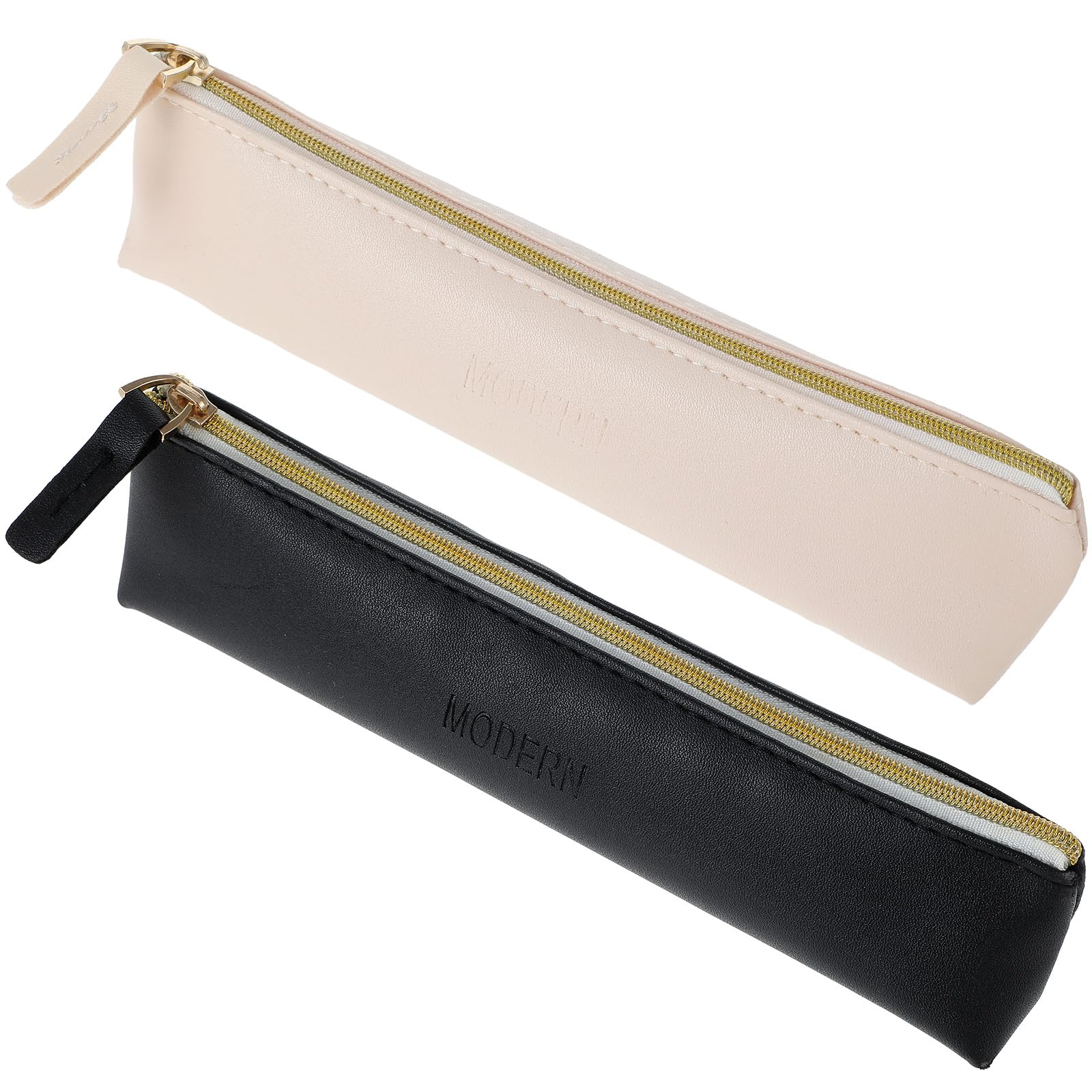 Astuccio In Pelle PU 2 Pezzi, Sottile E Portatile Con Cerniera, Per Trucco O Penne, Per Viaggio O Ufficio (Nero E Rosa)