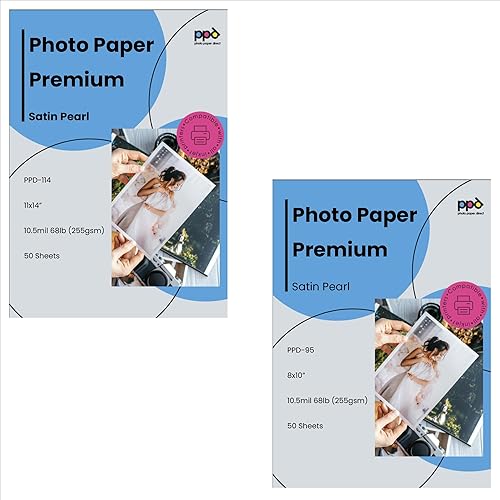 PPD Paquete de inyección de tinta - Papel fotográfico satinado perlado brillante súper premium de 11 x 14 pulgadas, 68 libras. 8.99 oz/m², 10.5 mil