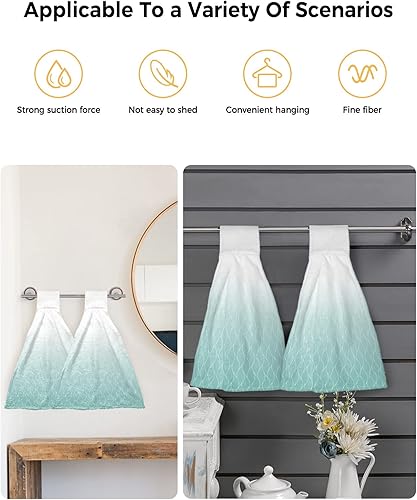 Miniatura 4 de Toallas de cocina colgantes con bucle, modernas, minimalistas, azules, verdes, degradadas, absorbentes, suaves, para cocina, baño, inodoro, hogar, 2