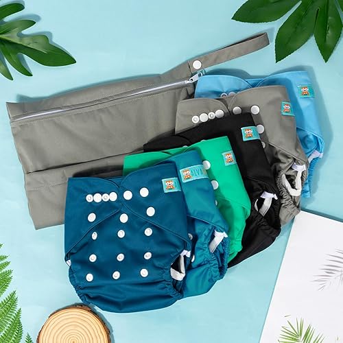 Miniatura 4 de ALVABABY 6 fundas para pañales de tela y 1 bolsa húmeda y seca, lavable y reutilizable para pañales preplegado con bolsa multifuncional