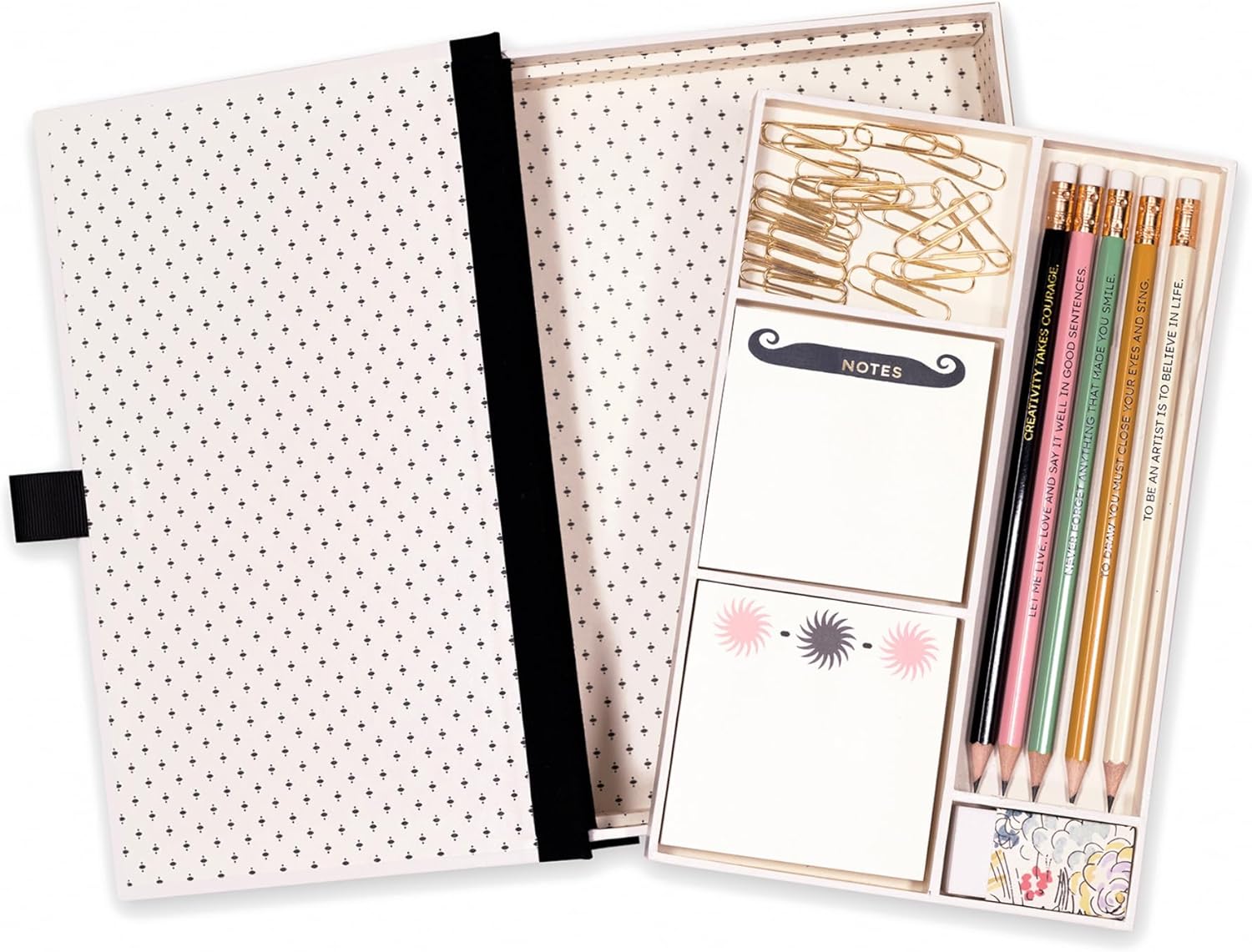 AMÉLIN ARCHIVE Tackle Box with Desk Supplies, Stationery Set with 5 Pencils, Eraser, 2 Sticky Note Pads, & Paper Clips, Moderne