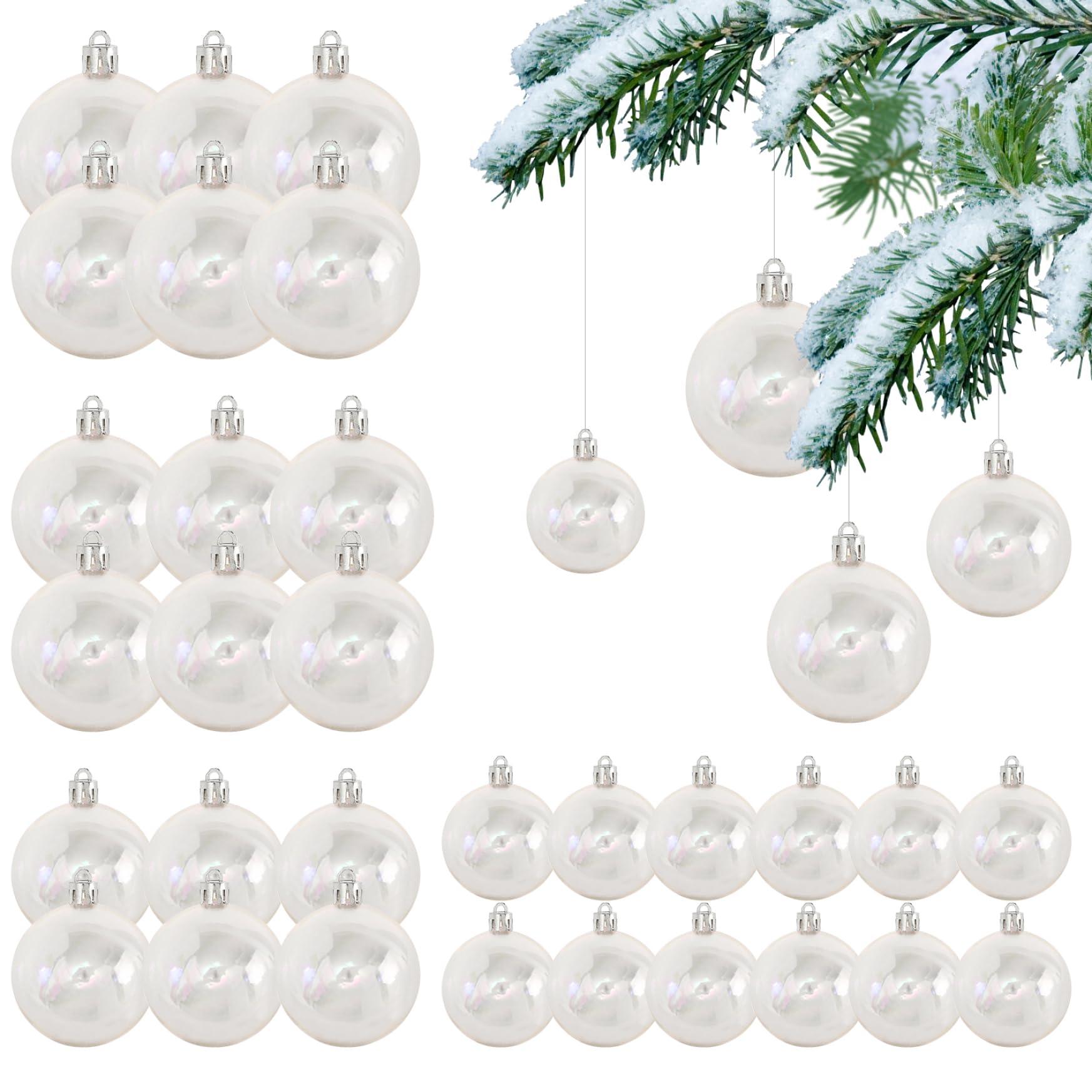 Mini Boules de Noël irisées Lot de 30 Mini Boules Noël irisées Transparentes 4 Tailles différentes à Suspendre et à remplir pour Sapin Blanc