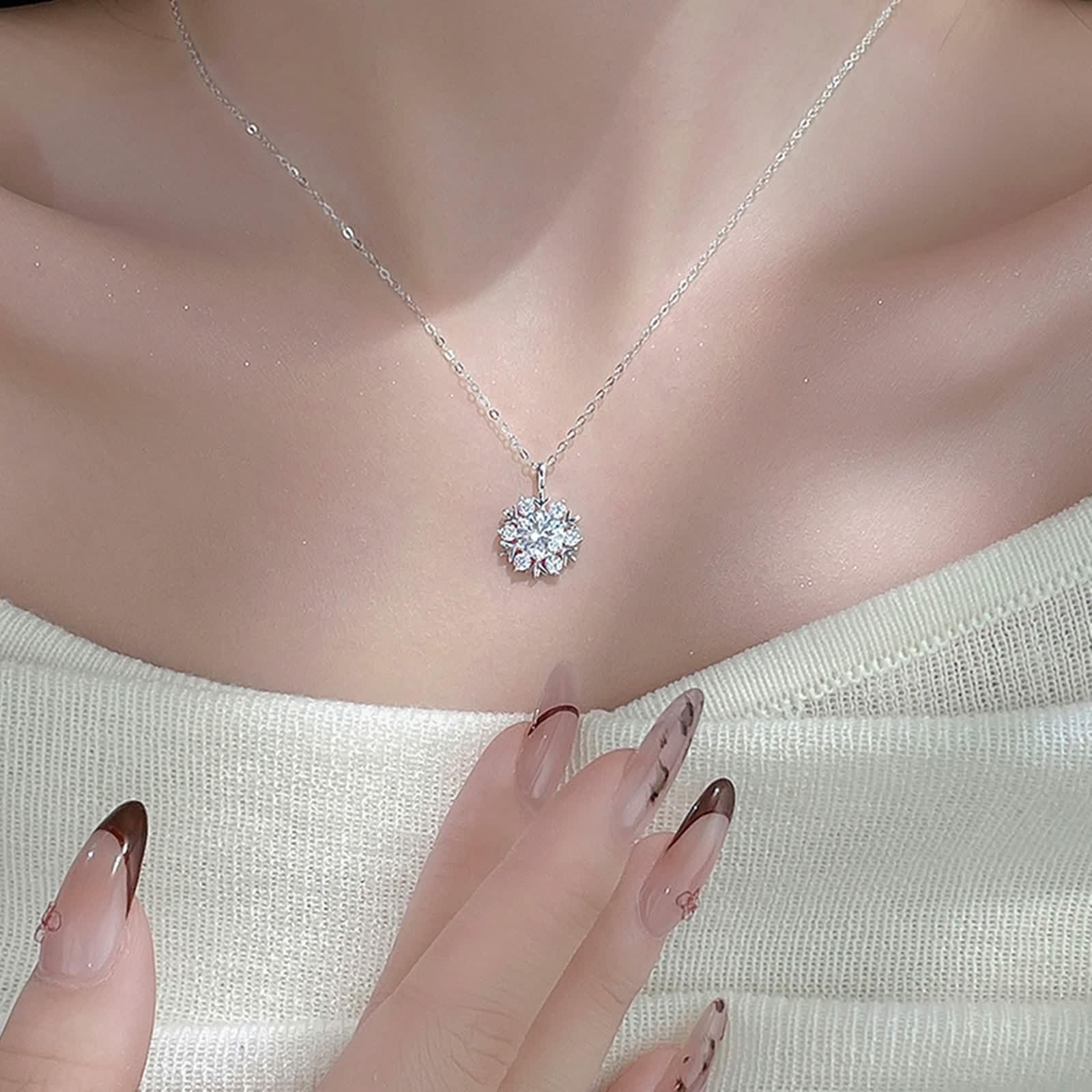 Collana Moissanite Donna, Collana Lunga Elegante Ciondolo Catenina Gioielli Oro Bianco 9K/14K/18K Fiocco di Neve 40+5cm
