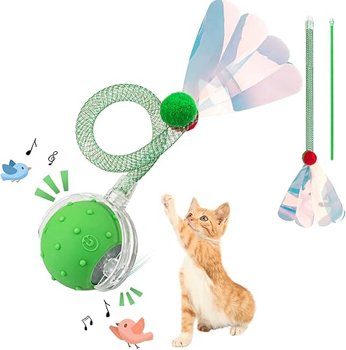 Miniatura 13 de Combo de bolas de juguete interactivas rojas y verdes para gatos – Juguetes automáticos para gatos en movimiento ágil con 4 accesorios de cola