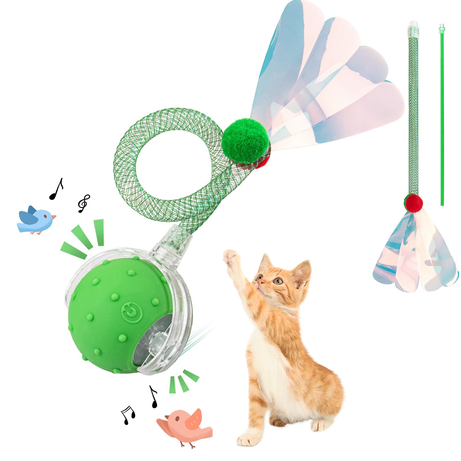 Palla interattiva per gatti da interni, palla per gatti agile che rotola automaticamente, con coda in rete elastica, ronzio e movimento attivato, 2 accessori per coda, giocattolo per gattini