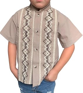Cuban Guayabera Shirts for Boys Mexican Style Short Sleeve 100% Cotton Beach Button Down Shirts for Boys