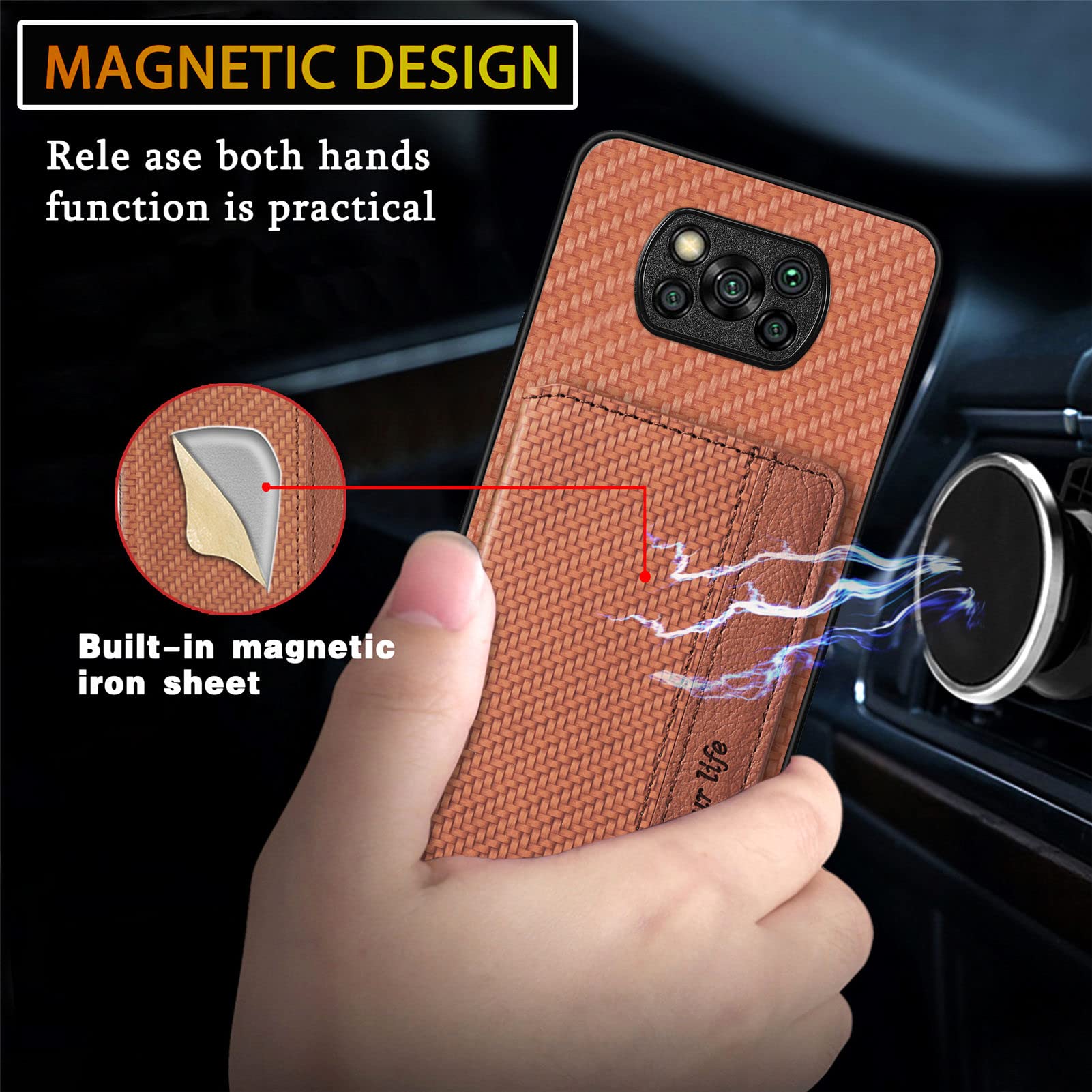 MOJIA Custodia Portafoglio Per Xiaomi Poco X3 NFC / Pro - Ultra Sottile In TPU E Pelle Con Protezione RFID E Supporto Per Carte, Marrone