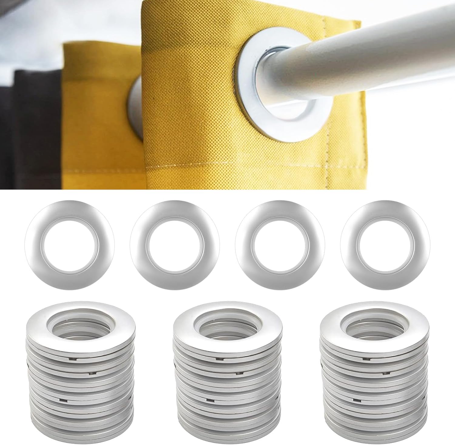 Curtain Rings with Eyelet, 25Pcs Matte Silver Curtain Eyelet Rings