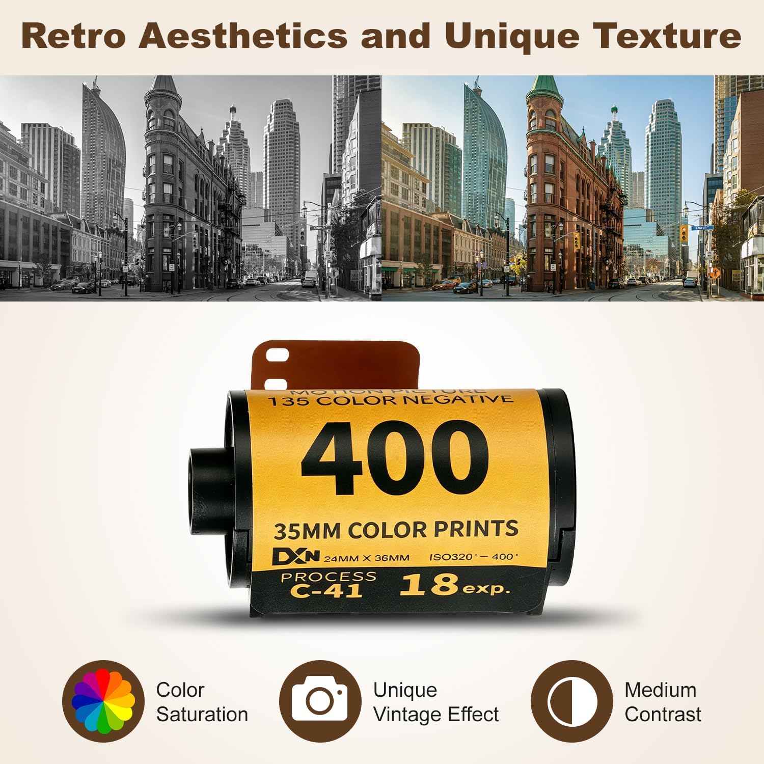 Portra 400 Color Print 35mm Film,HD Camera Color Negative Film Camera Color Film ISO 0‑400 35mm Fine Grain Wide Exposure Latitude HD Camera Color Negative Film for 135 Camera (18 Sheet)