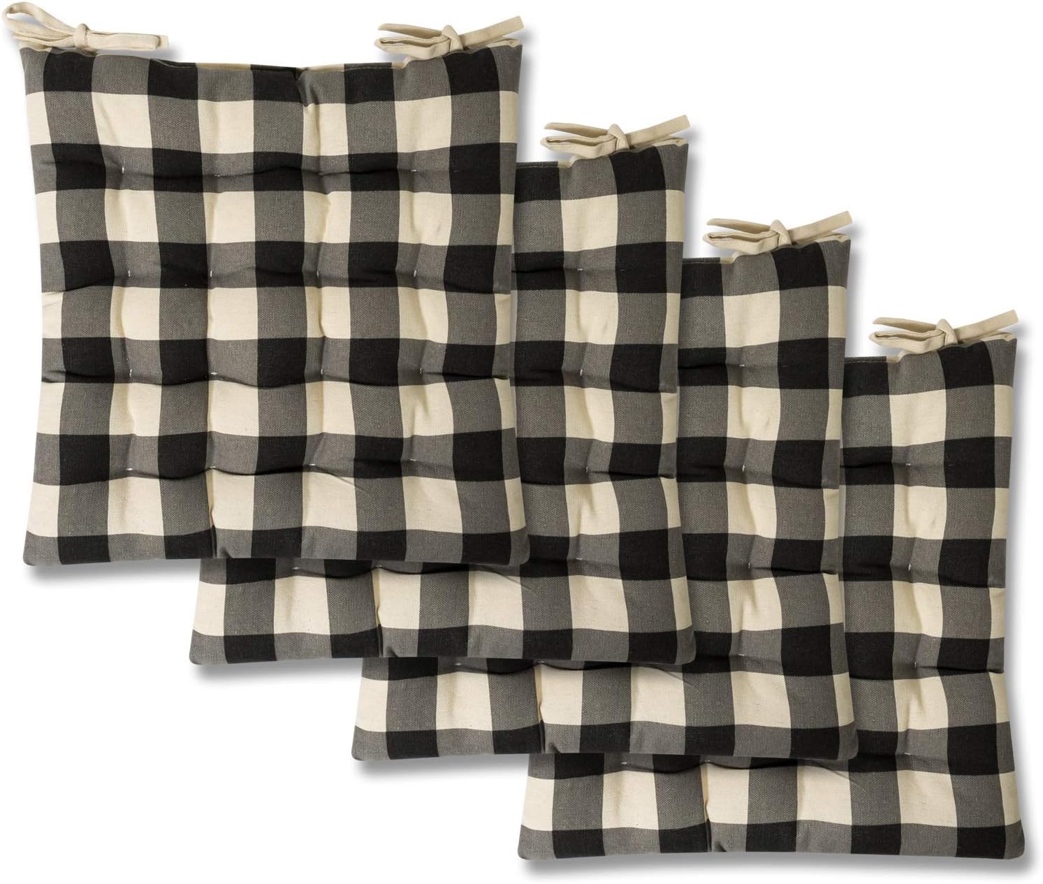 Sweet Home Collection Chair Cushion Seat Pads Indoor/Outdoor Printed Tufted Design Soft and Comfortable Covers for Dining Rooms Patio with Ties for Non Slip, 6 Pack, Buffalo Check Black 6 Count: Home & Kitchen