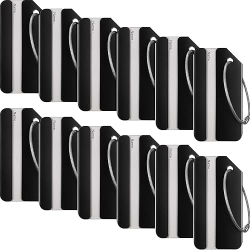 12 etiquetas de equipaje, portatarjetas de visita de metal de aluminio para bolsa de identificación de viaje, etiqueta para maletas, equipaje de