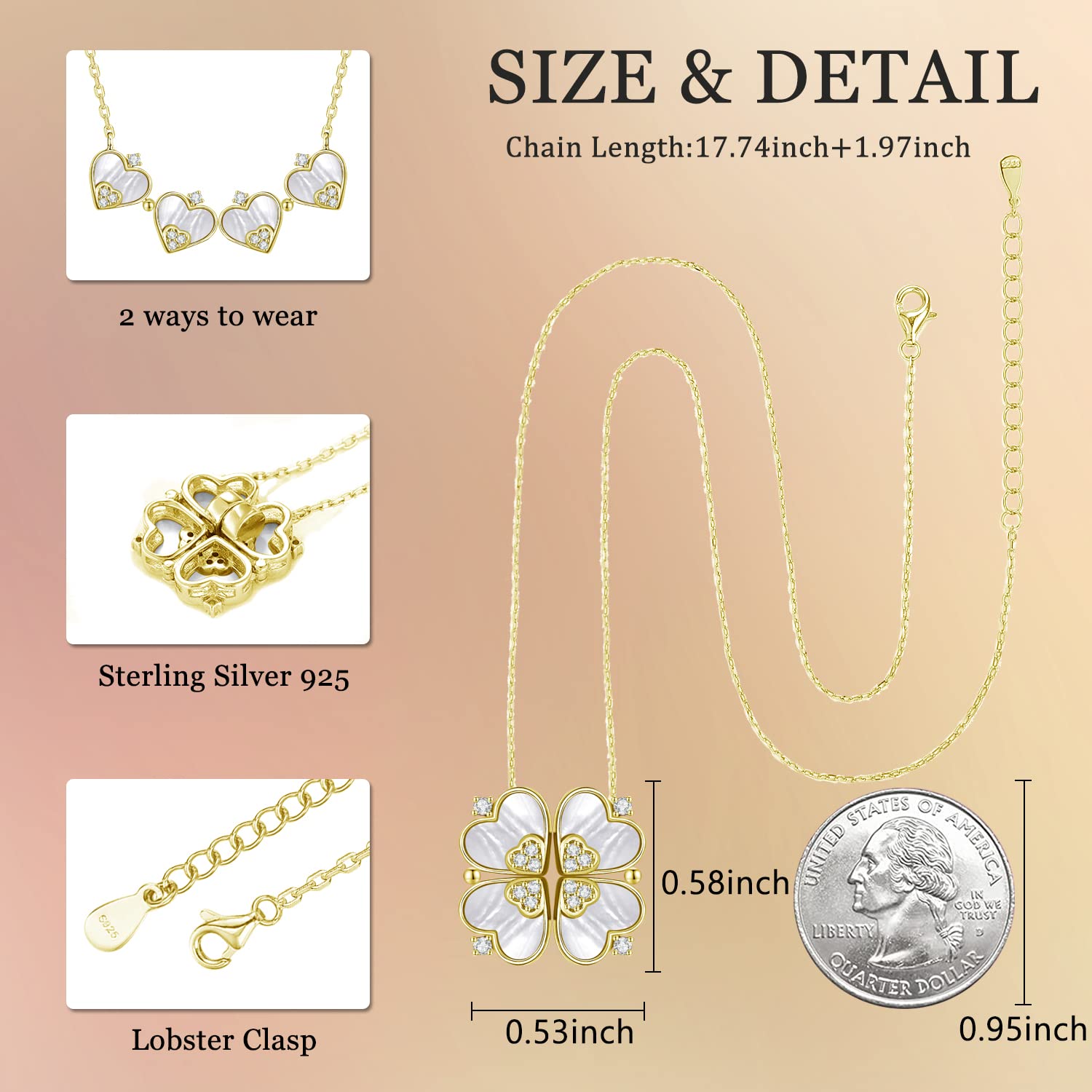 Naszyjnik damski Clover Heart Pendant 925 Sterling Silver Biżuteria damska Oryginalne pomysły na prezent dla niej, Dzień Matki Urodziny Rocznica Boże Narodzenie Pomysł na prezent Walentynki
