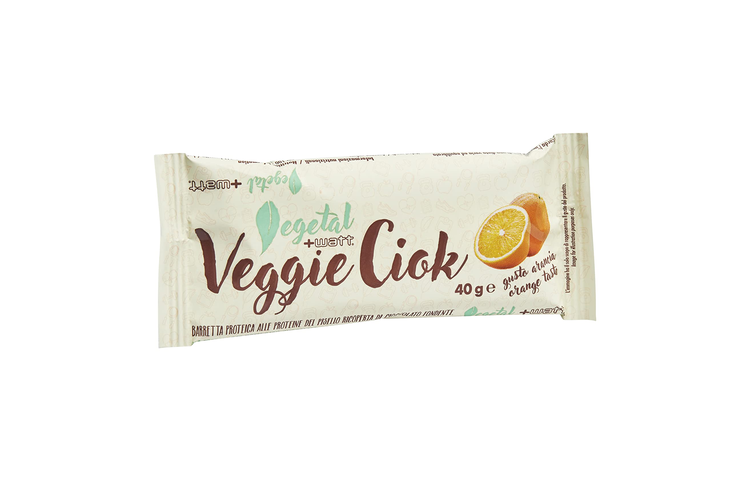 +Watt Veggie Ciok - Barres protéinées aux pois recouvertes de chocolat noir - Boîte de 24 barres - Goût orange