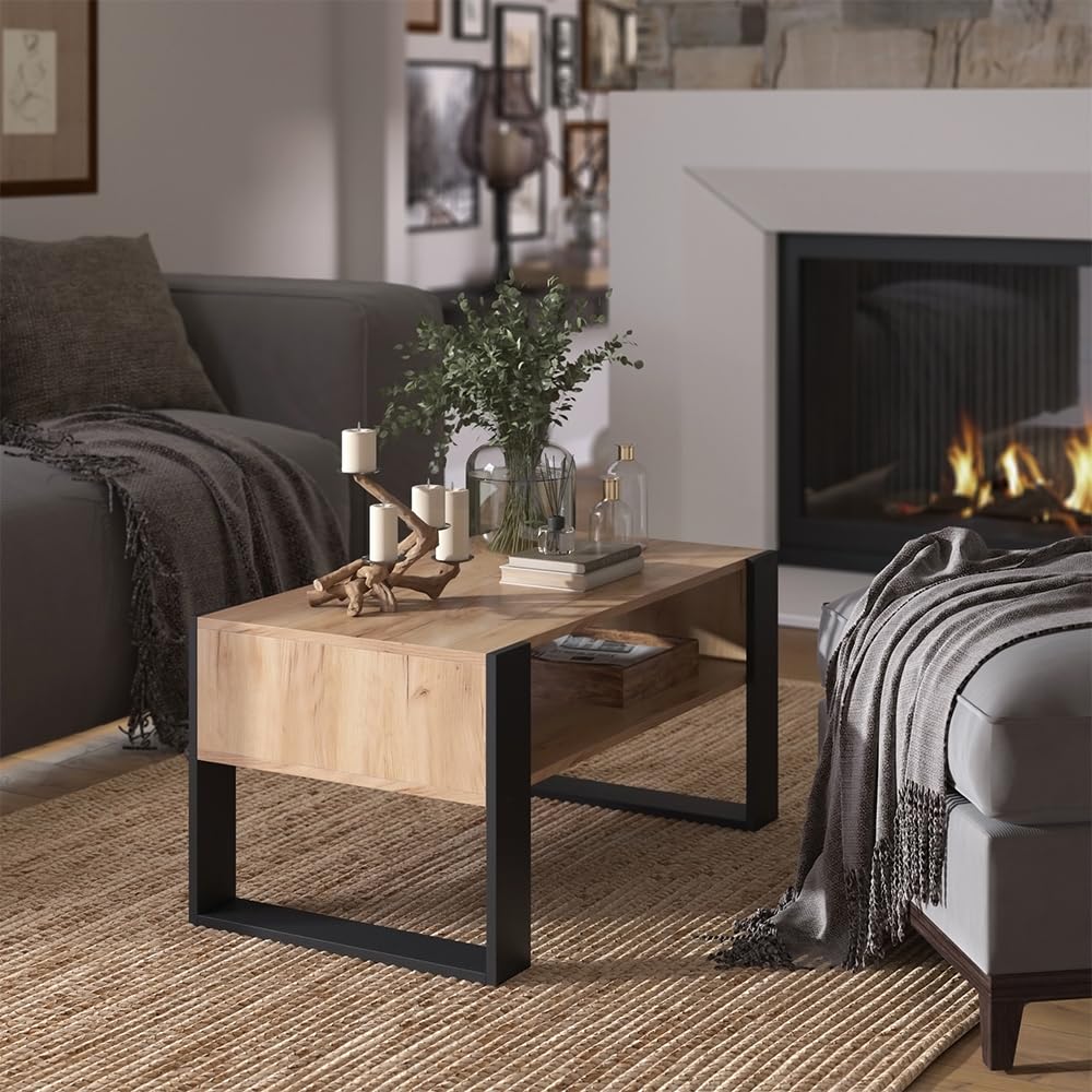 Vicco Couchtisch Olli, Goldkraft Eiche, 92 x 52.4 cm