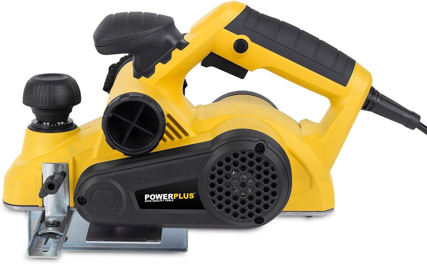 POWERPLUS POWX1110 Electric Planer with dust bag attached