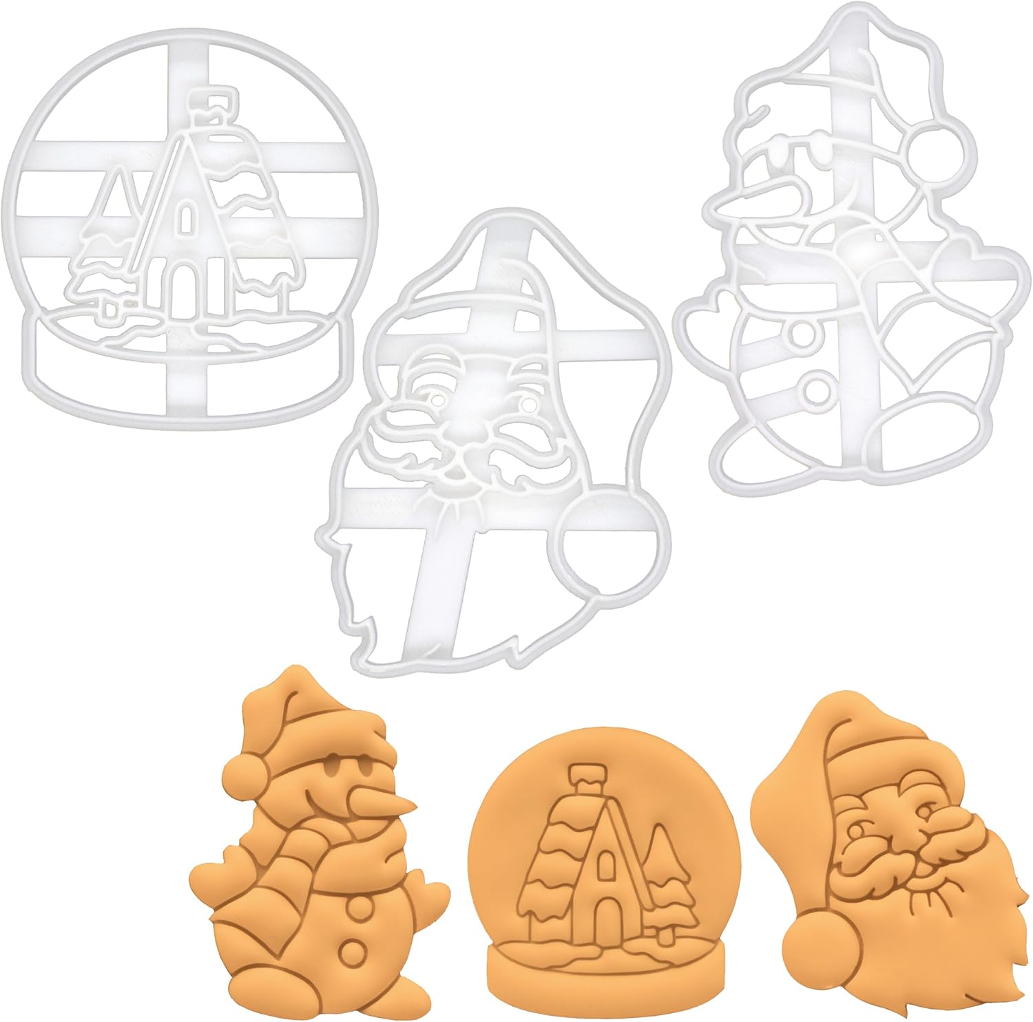 Set of 3 Christmas themed cookie cutters (Designs: Santa Claus, Snow Globe, and Snowman), 3 pieces - Bakerlogy