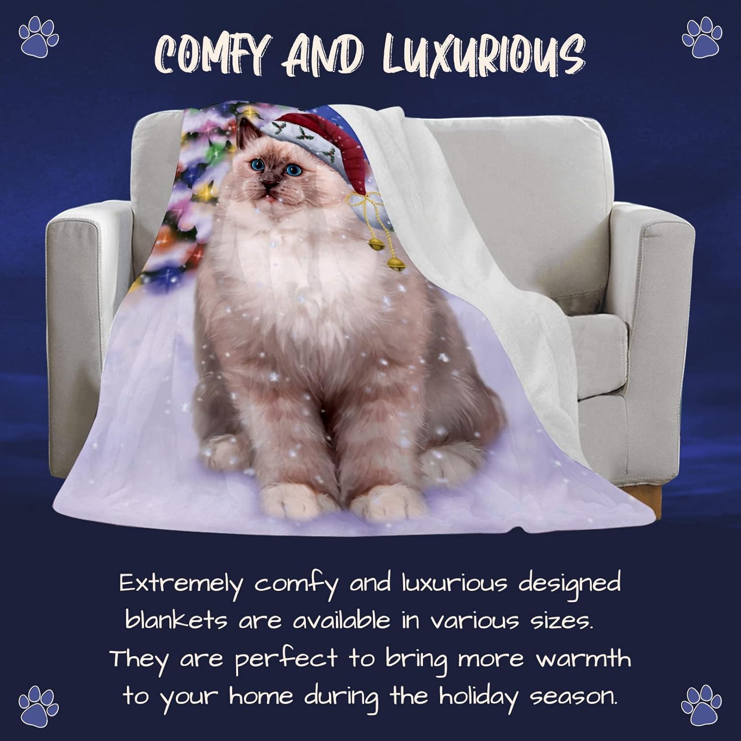 Doggie of the Day Ragdoll Cat Blanket - Christmas Winterland Wonderland - Super Soft & Warm Pet Theme for Sofa or Bed, Warm Fleece, Sherpa or Woven Material, BLNKT89261 (50x60 Woven)