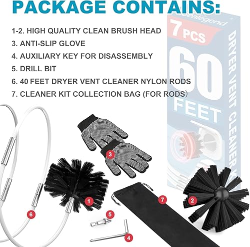 Miniatura 6 de Sealegend Kit de limpiador de ventilación de secadora de 60 pies, cabezal de cepillo sintético doble, cepillo de presión flexible mejorado con
