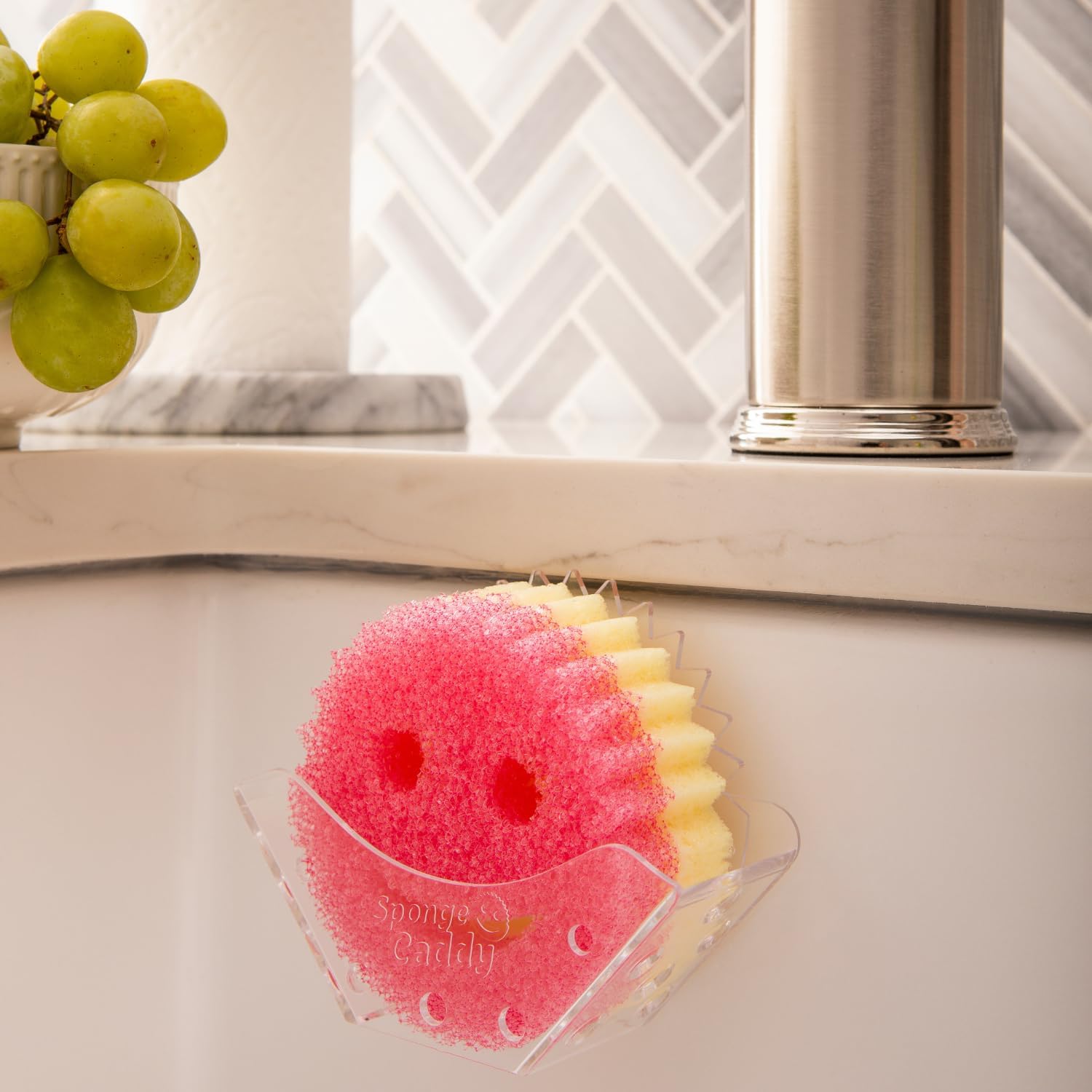 Scrub Daddy Sponge Holder - Sink Caddy - Sink Organizer for Kitchen & Bathroom - Easy to Clean Suction Sponge Holder - Self Draining Sponge Caddy - Dishwasher Safe for Sponges & Scrubbers