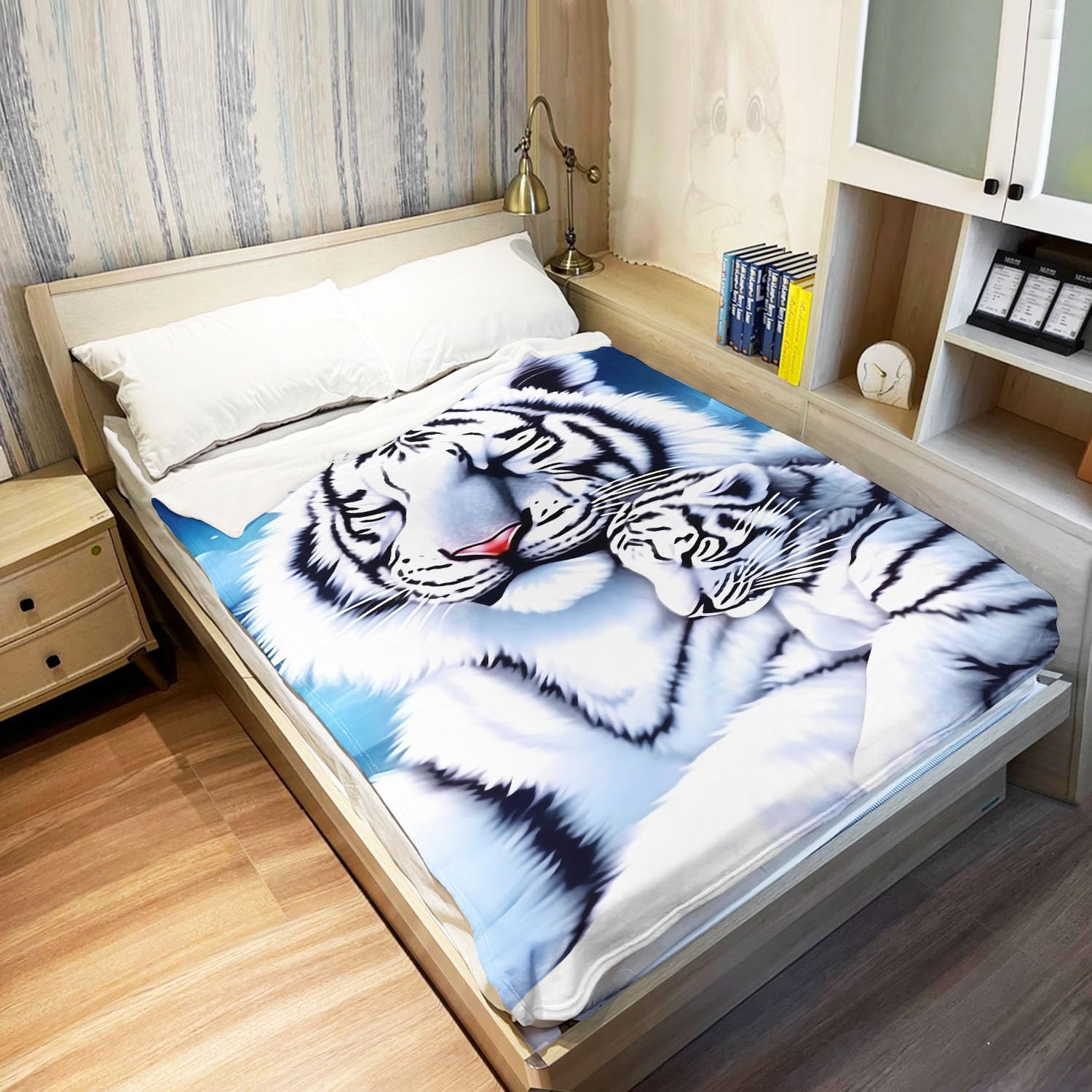 White Tigers Blanket Animal Art Fleece Blanket Soft Fuzzy Plush Throw Blankets for Couch Bed 60"x80"