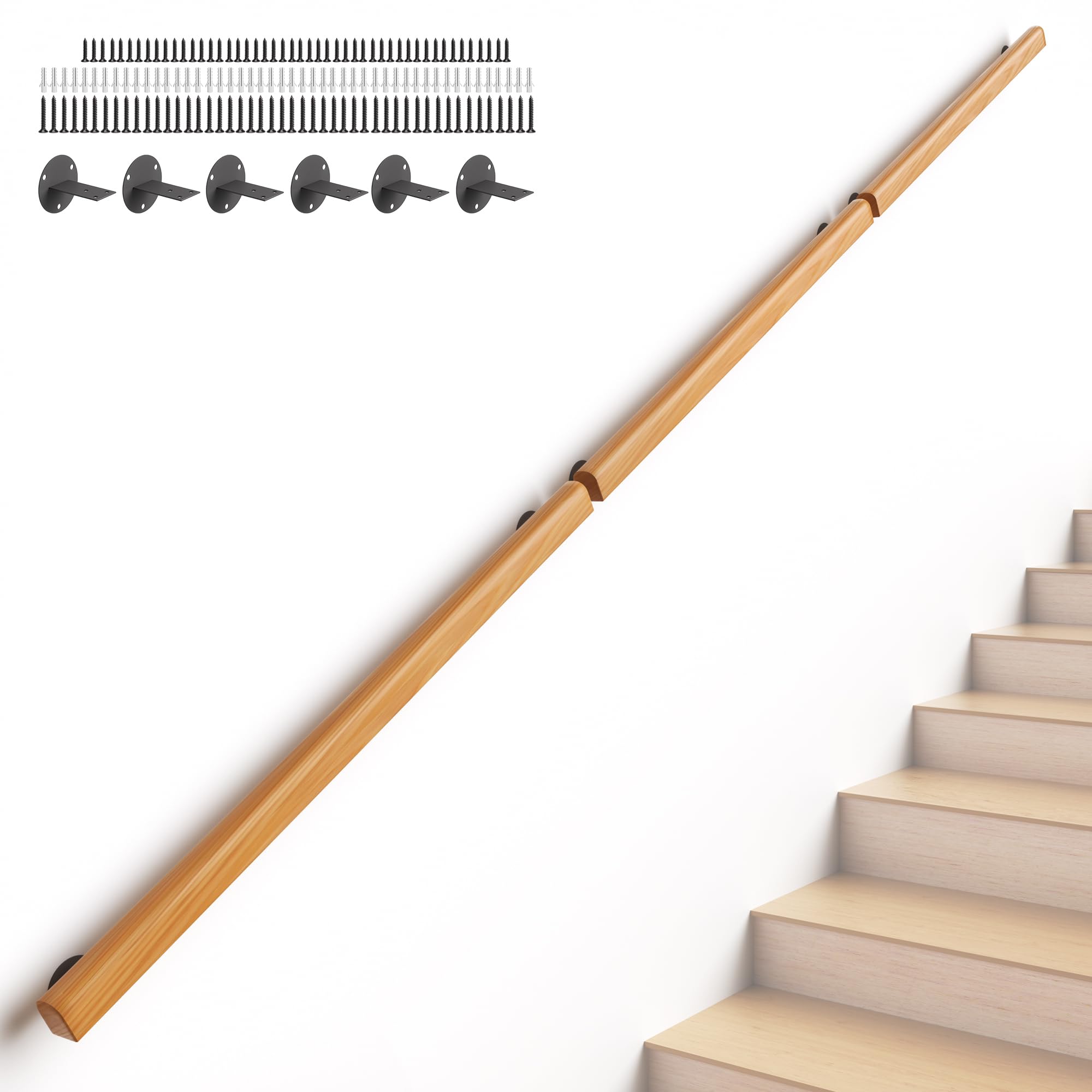10ft Wooden Stair Railing Indoor,Hand Rails for Indoor Stairs,Non-Slip Safety Guardrail Railing for Elderly, Children, Kindergarten, Indoor Home, Outdoor Garden, Corridor, Loft, Deck ( 3 Sections ) — image 1